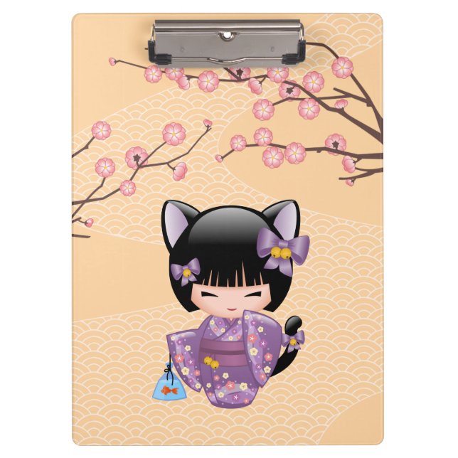 Neko Kokeshi Doll - Cat Ears Geisha Girl Clipboard (Front)