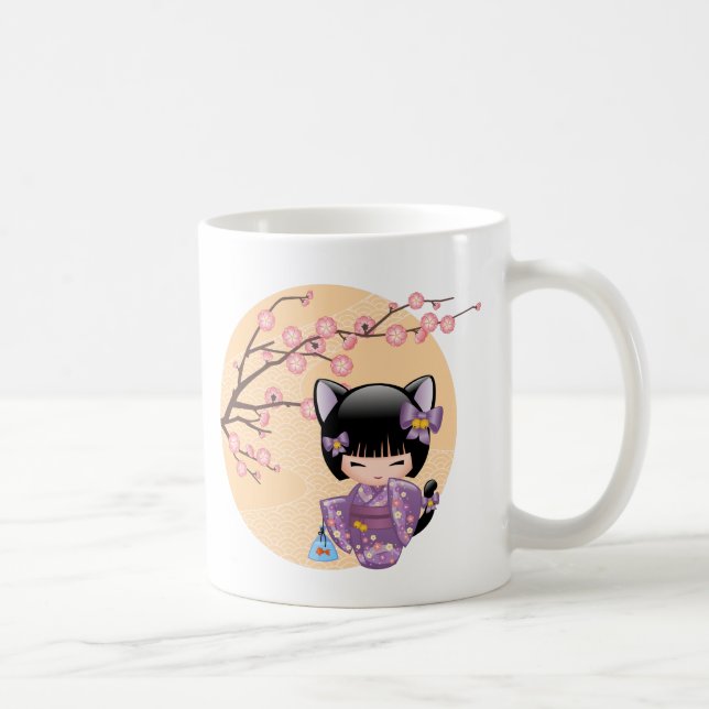 Neko Kokeshi Doll - Cat Ears Geisha Girl Coffee Mug (Right)