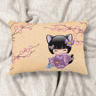 Neko Kokeshi Doll - Cat Ears Geisha Girl Decorative Cushion