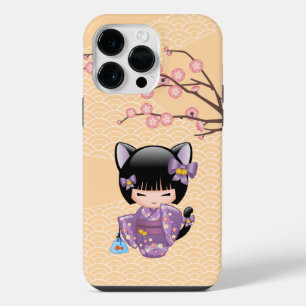 Neko Kokeshi Doll - Cat Ears Geisha Girl iPhone 14 Pro Max Case