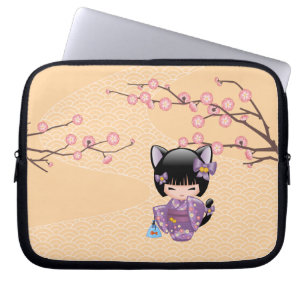 Neko Kokeshi Doll - Cat Ears Geisha Girl Laptop Sleeve