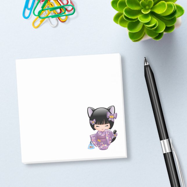 Neko Kokeshi Doll - Cat Ears Geisha Girl Post-it Notes (Creator Uploaded)
