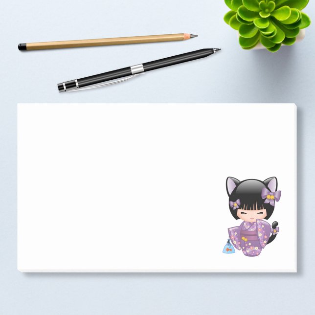 Neko Kokeshi Doll - Cat Ears Geisha Girl Post-it Notes (Creator Uploaded)