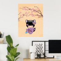 Neko Kokeshi Doll - Cat Ears Geisha Girl