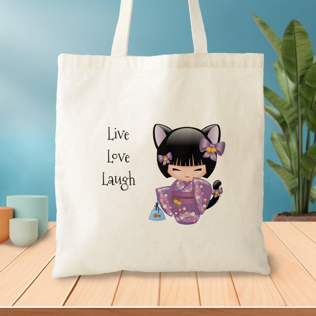 Neko Kokeshi Doll - Cat Ears Geisha Girl Tote Bag (Creator Uploaded)