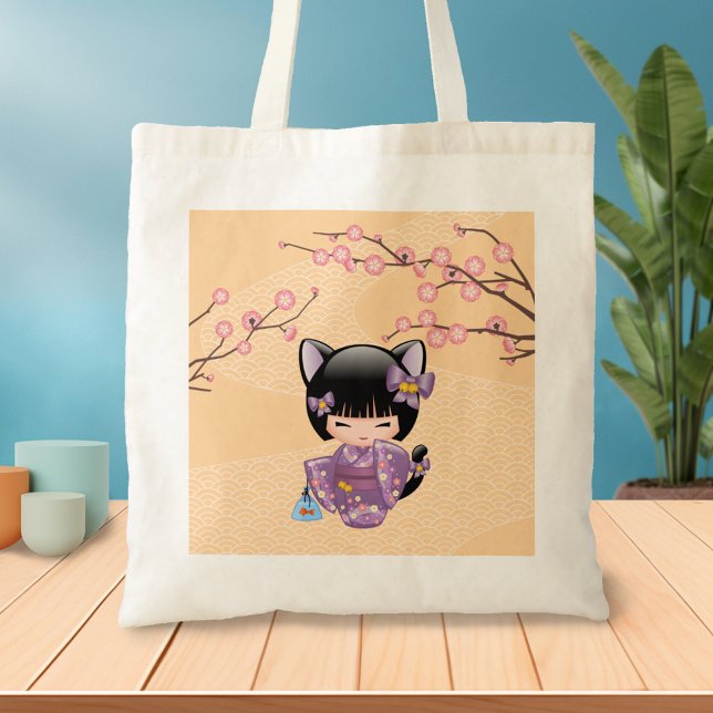 Neko Kokeshi Doll - Cat Ears Geisha Girl Tote Bag (Creator Uploaded)