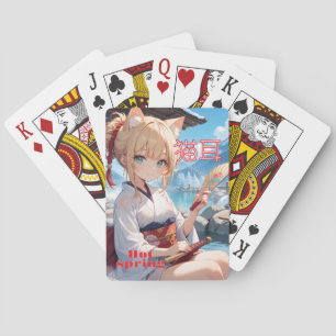Neko Mimi Girl at a Hot Spring Playing Cards