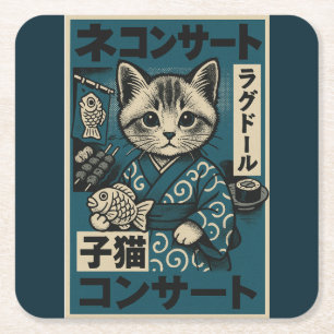 Neko Noodle Nights Square Paper Coaster