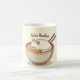 Neko Noodles – Kawaii Cat in Ramen Bowl Illustrati Coffee Mug