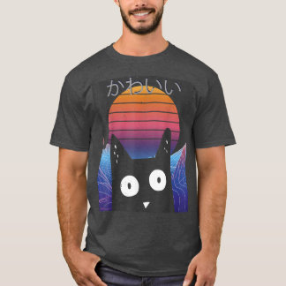 Neko Synthwave Japan 80s Manga Harajuku Otaku Grap T-Shirt