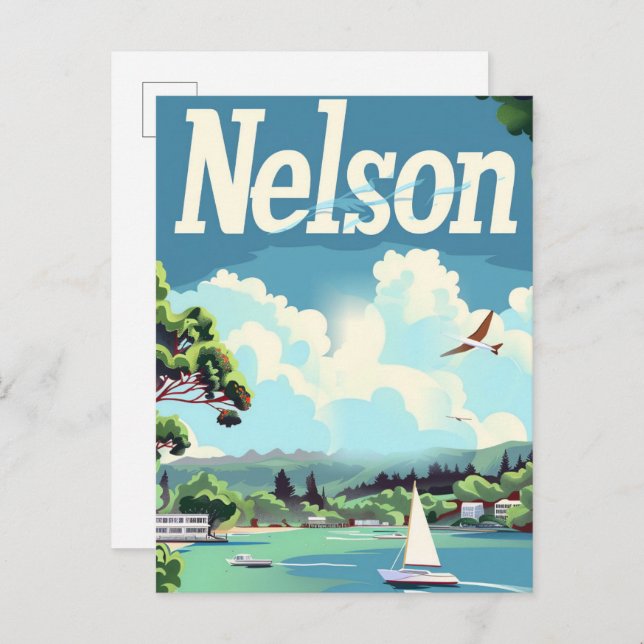 Nelson New Zealand Vintage Travel Illustration Postcard (Front/Back)