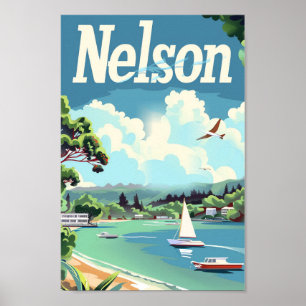 Nelson New Zealand Vintage Travel Illustration Poster
