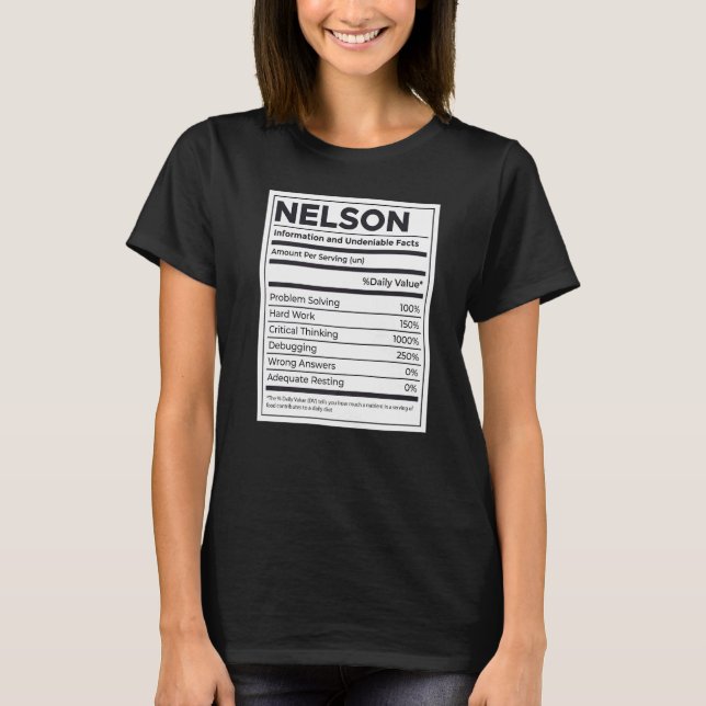 Nelson Nutrition Information Problem Solving Hard  T-Shirt (Front)