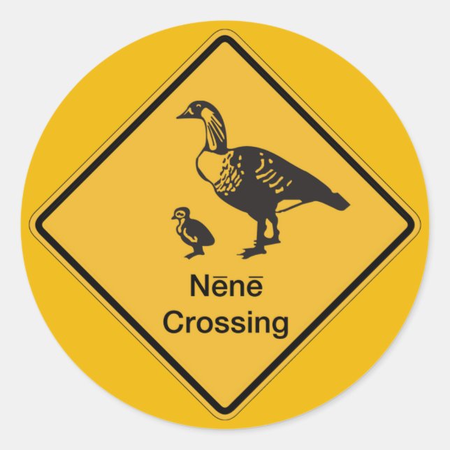 Nene Crossing, Traffic Warning Sign, Hawaii, USA Classic Round Sticker (Front)