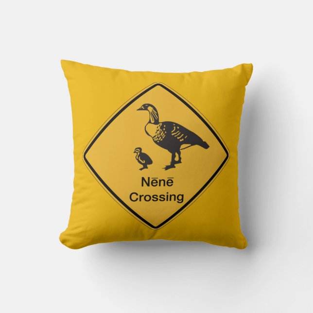 Nene Crossing, Traffic Warning Sign, Hawaii, USA Cushion (Front)