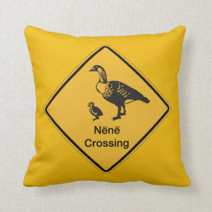 Nene Crossing, Traffic Warning Sign, Hawaii, USA Cushion