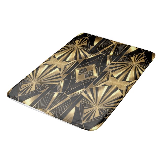Neo Art Deco Black Gold Geometric Gatsby Bathroom Bath Mat (Angled)