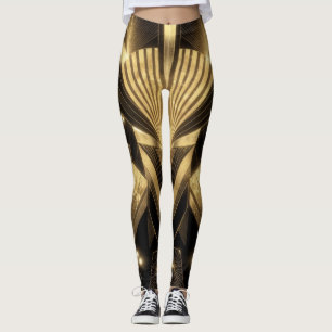 Neo Art Deco Black Gold Geometric Gatsby  Leggings