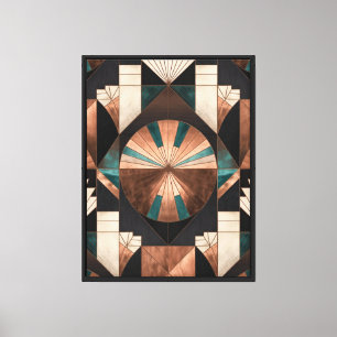 Neo Art Deco Geometric Teal Copper Gold Sunburst Canvas Print