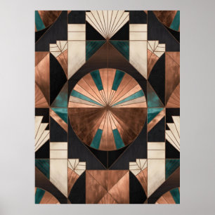  Neo Art Deco Geometric Teal Copper Gold Sunburst Poster