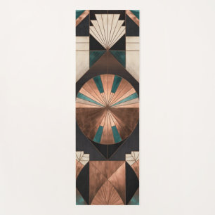 Neo Art Deco Geometric Teal Copper Gold Sunburst Yoga Mat
