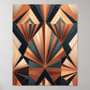Neo Art Deco Teal Copper Geometric Sunburst Poster