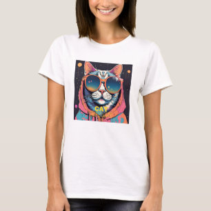 Neo cat.Wearing neon sunglasses in retro style. T-Shirt