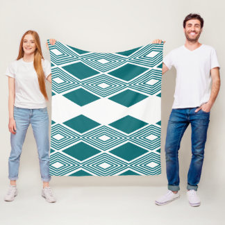 Neo-Deco Diamond Grid Teal Fleece Blanket