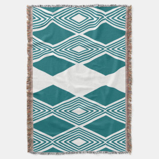 Neo-Deco Diamond Grid Teal Throw Blanket