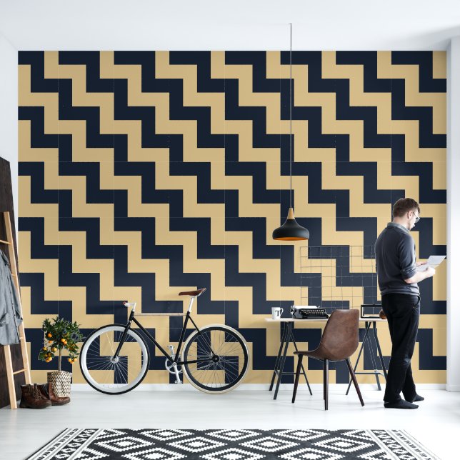 Neo-Deco Triangle Grid Teal Wallpaper (Living Room)