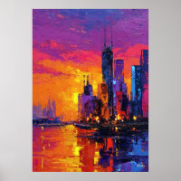 Neo Expressionist Mumbai Skyline Vibrant Sunset