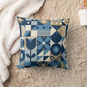 Neo geo design with elegant blue gold colours  cushion