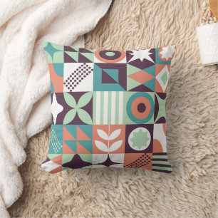 Neo geometric bauhaus style memphis Brown Green Cushion