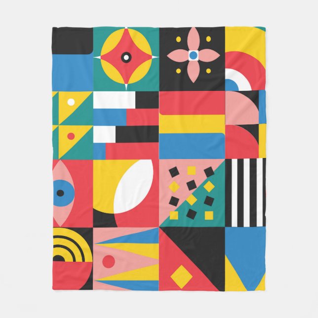Neo Geometric Colourful Shapes Illustration Fleece Blanket (Front)