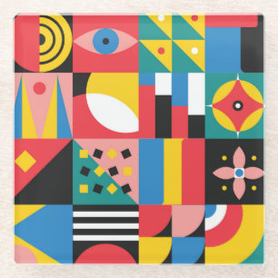 Neo Geometric Colourful Shapes Illustration Glass Coaster
