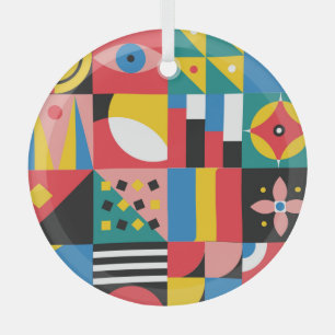 Neo Geometric Colourful Shapes Illustration Glass Tree Decoration