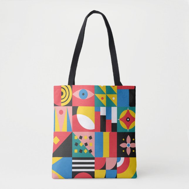 Neo Geometric Colourful Shapes Illustration Tote Bag (Front)