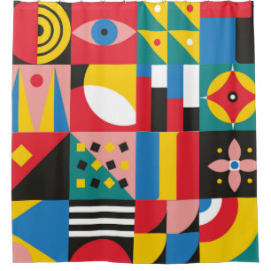 Neo Geometric Illustration. Geometric shapes and p Shower Curtain