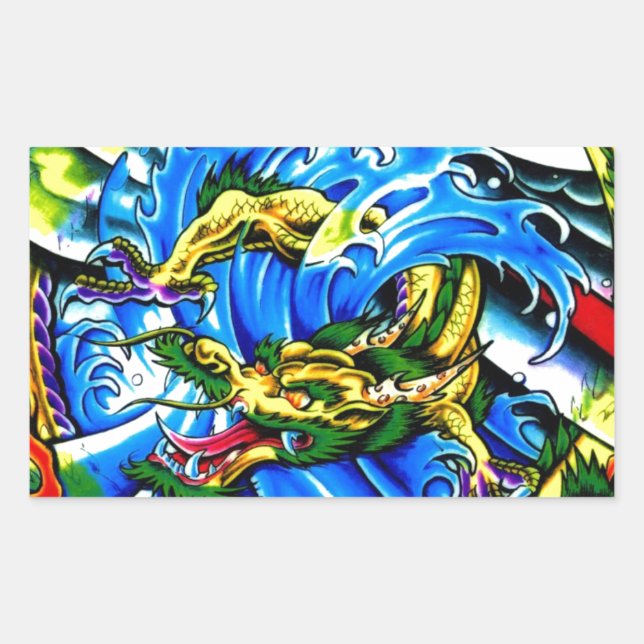 Neo Jap Dragon Tattoo Rectangular Sticker (Front)