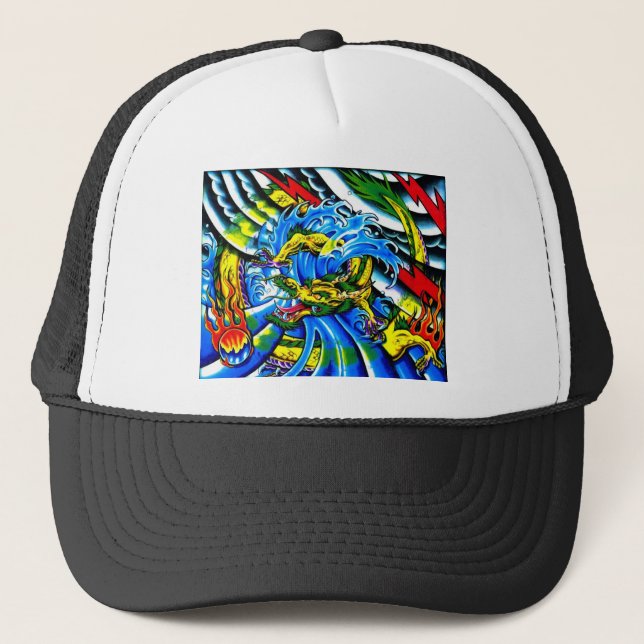 Neo Jap Dragon Tattoo Trucker Hat (Front)