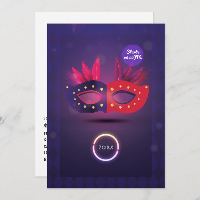 Neo Masquerade Mask Graduation Party Invitation (Front/Back)