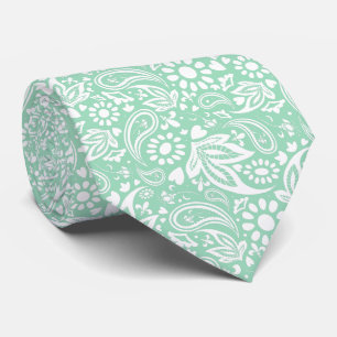 Neo Mint and White Romantic Paisley Pattern Tie