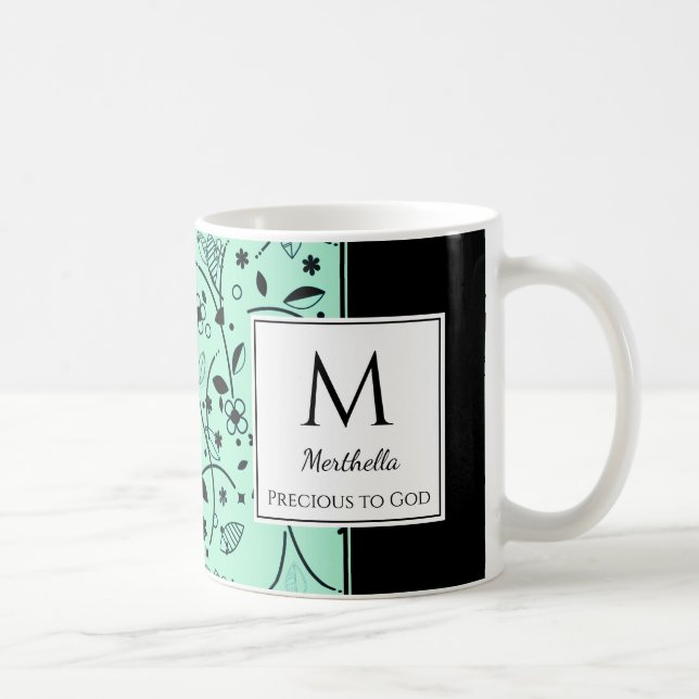 Neo Mint Black Floral Customised PRECIOUS TO GOD Coffee Mug (Right)