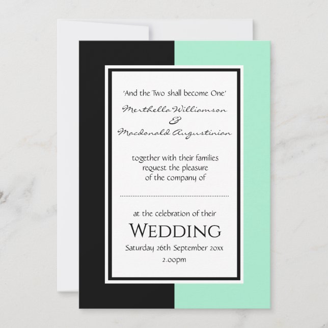 Neo Mint Black Personalised WEDDING Invitation (Front)