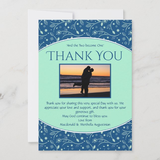 NEO MINT CLASSIC BLUE Custom Photo Modern Floral Thank You Card (Front)