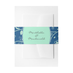 NEO MINT CLASSIC BLUE Modern Floral Invitation Belly Band