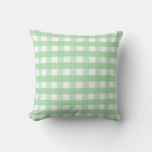Neo Mint Green and White Gingham Cushion