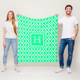 Neo mint green diamond pattern family monogram fleece blanket