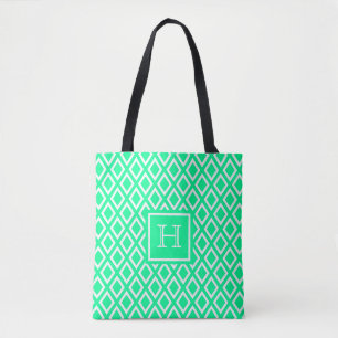 Neo mint green diamond pattern monogram tote bag
