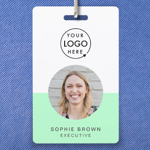 Neo Mint Green ID   Modern Trendy Minimalist Photo Badge